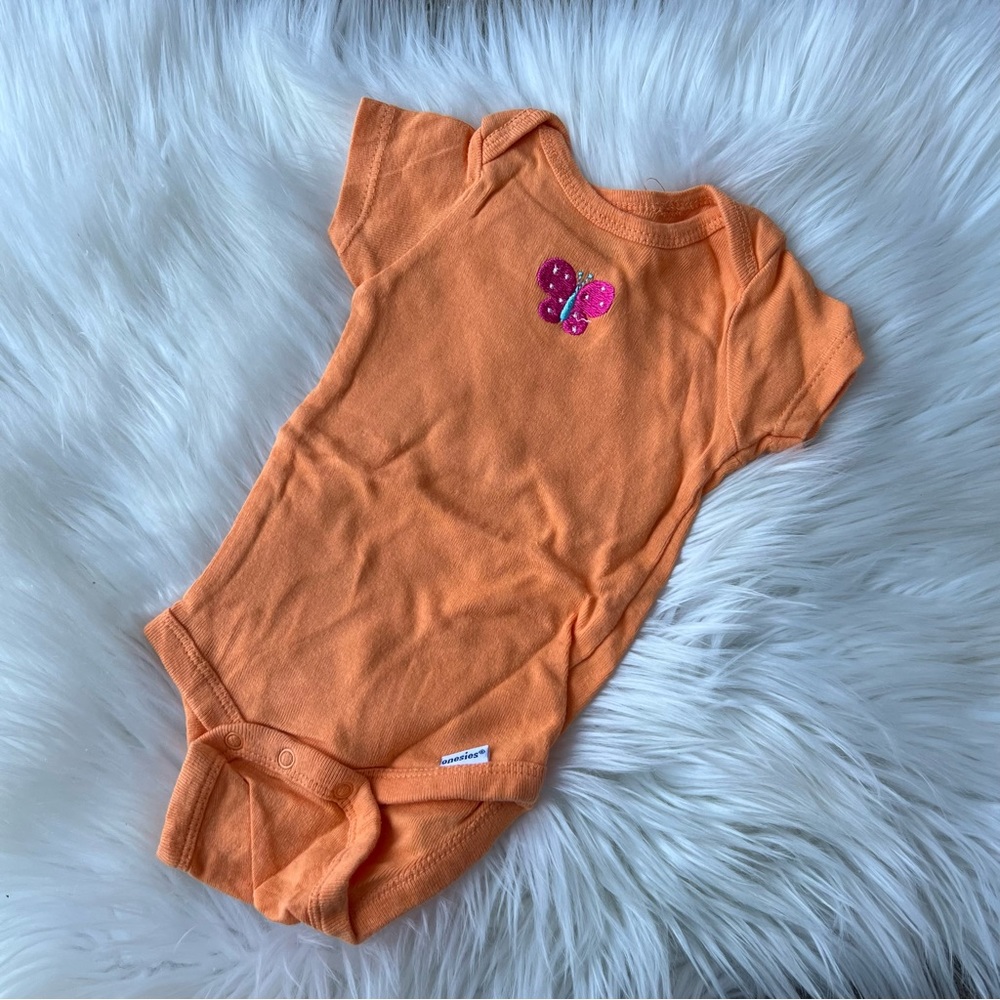 Gerber Pink and Orange Embroidered Butterfly Short Sleeve Onesie